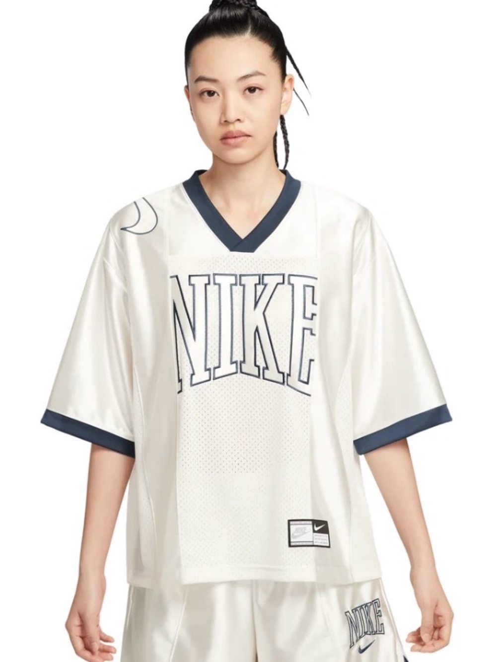 Nike Women's White Jersey Top with Navy Trim